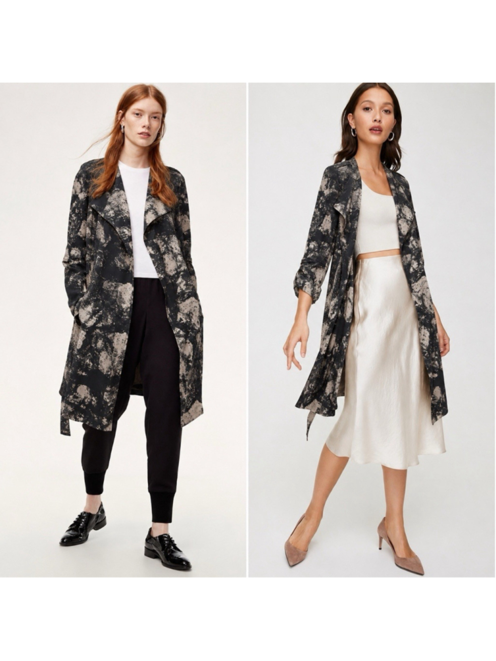 Aritzia Babaton Quincy Jacket Black Abstract Flowy Long Draped Coat M